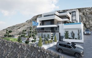 Modern facade design of Villa Marathon in Greece