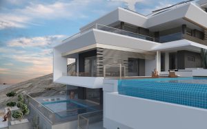 Modern facade design of Villa Marathon in Greece