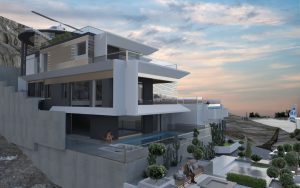 Modern facade design of Villa Marathon in Greece