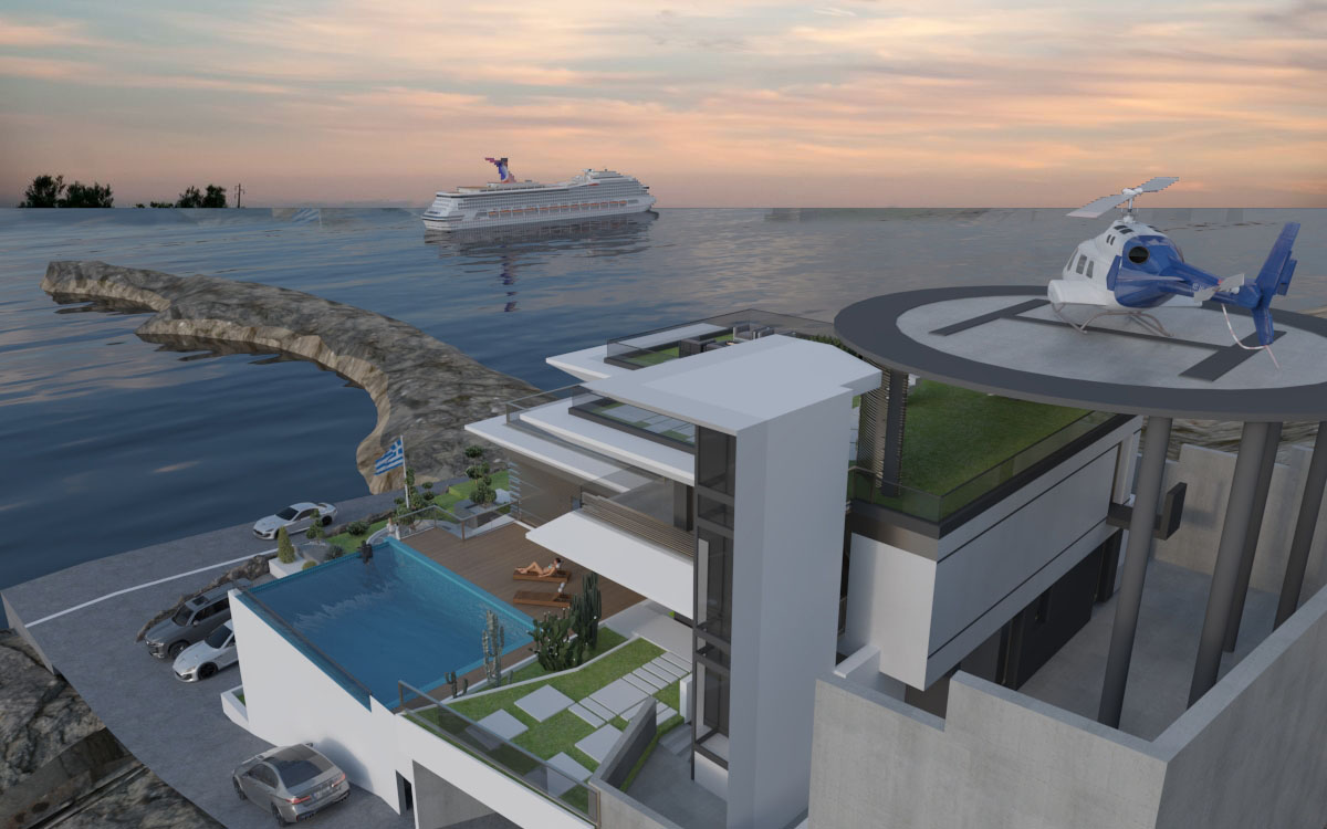 Modern facade design of Villa Marathon in Greece