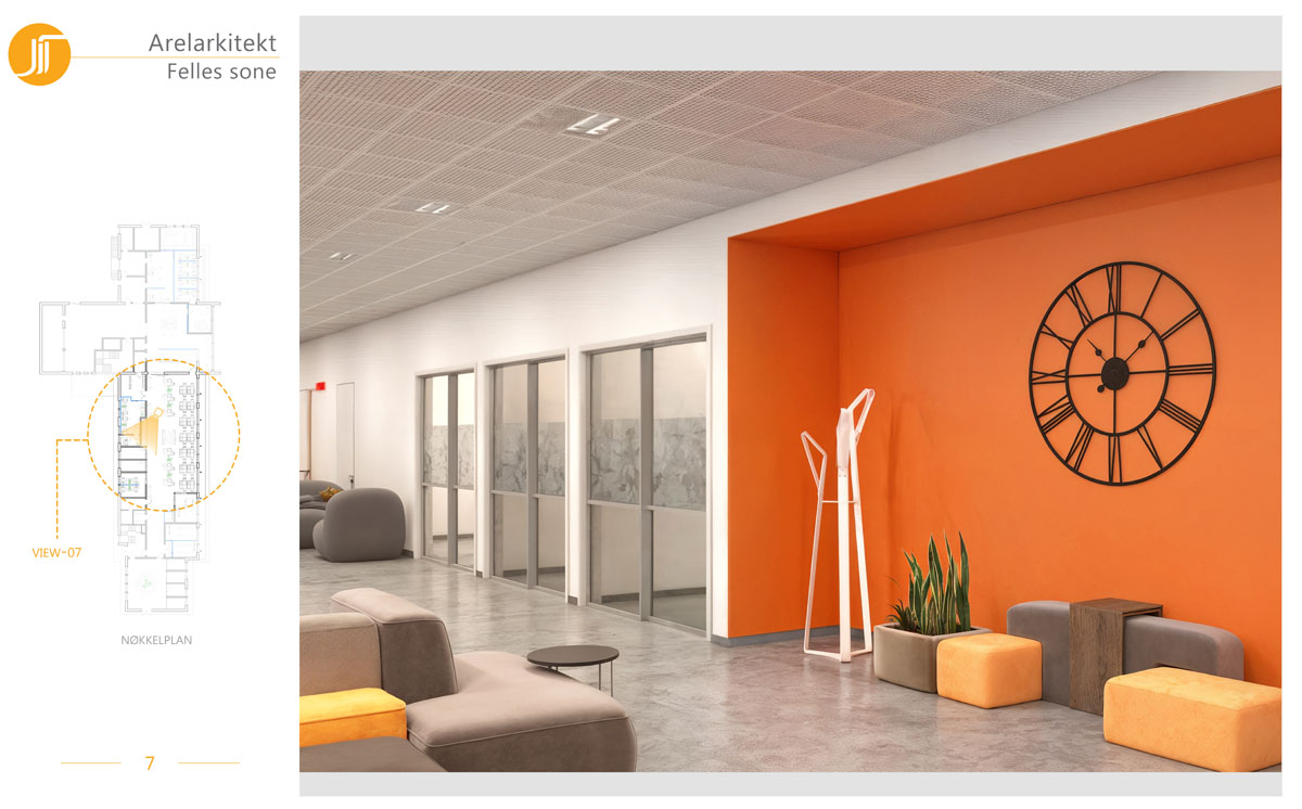Modern interior design of a coworking space in Norway